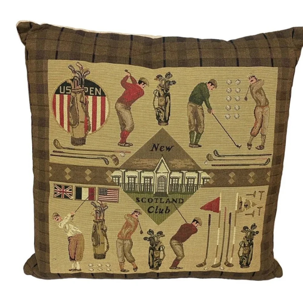 Vtg Golf Pillows decorative embroidered Eximious Of London New Scotland Club